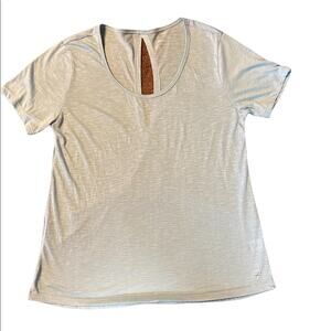 Freely Womens XL workout top is a baby blue open back style.